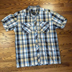 Kuhl Shirt Mens Large Madras Plaid Button Up Short Sleeve Outdoors Suncel Yellow